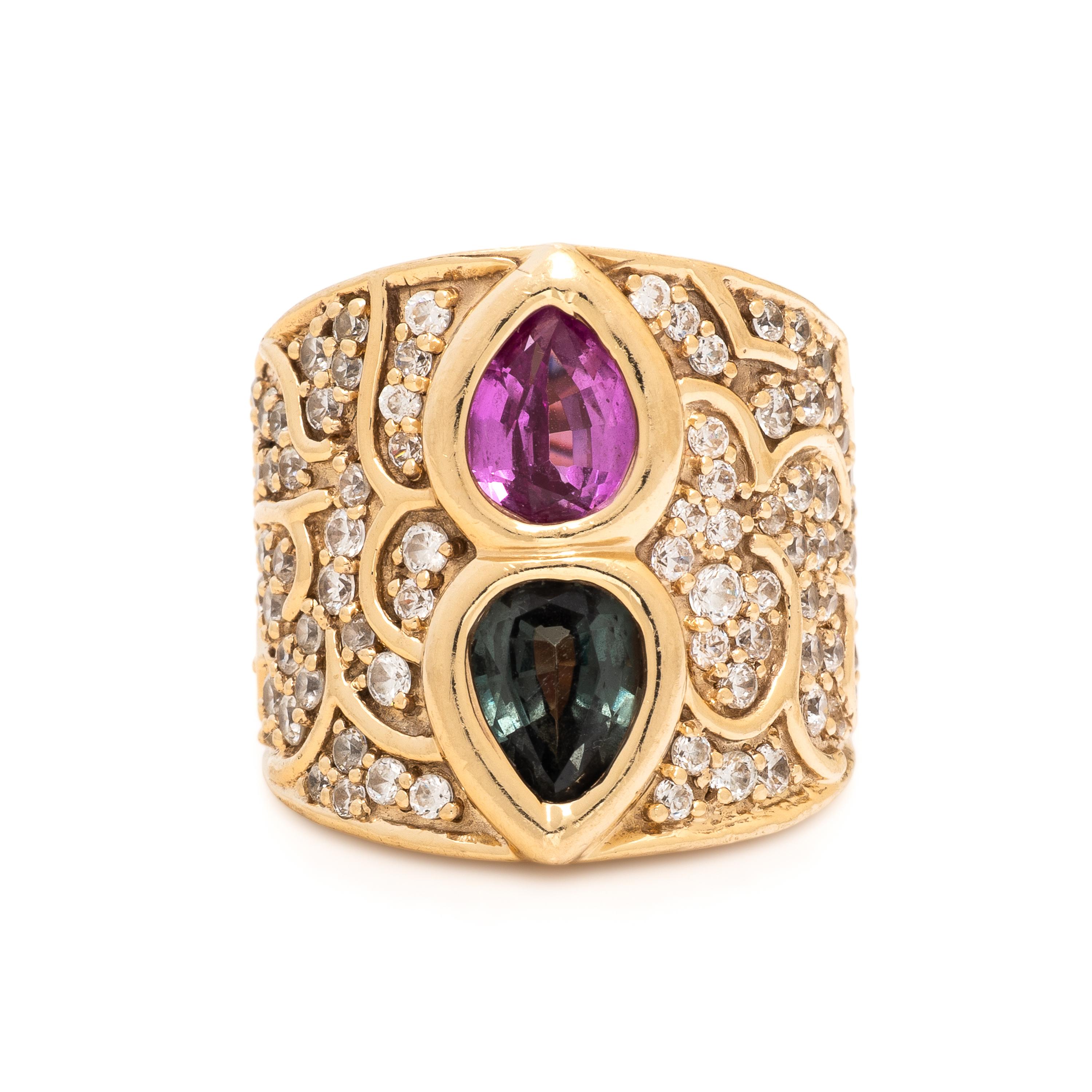 Tourmaline, Diamond, and Yellow Gold Ring