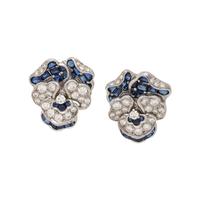 TIFFANY & CO., SAPPHIRE AND DIAMOND PANSY CLIP EARRINGS