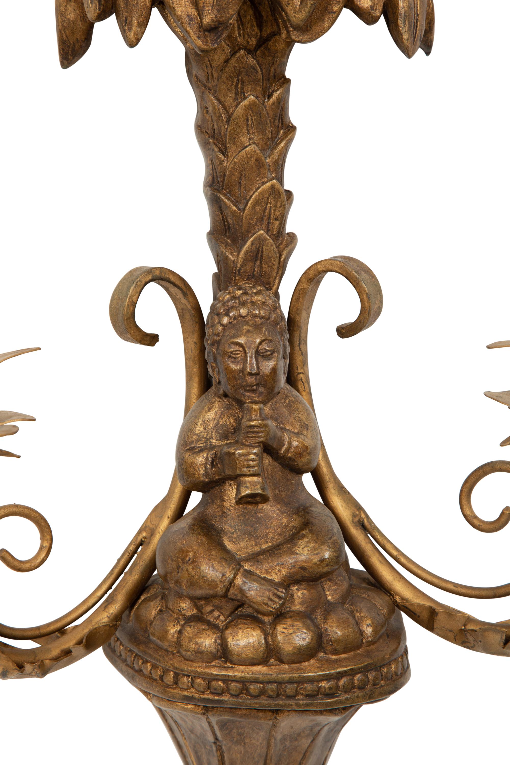 A Pair of Giltwood and Gilt Metal Two Light Wall Sconces