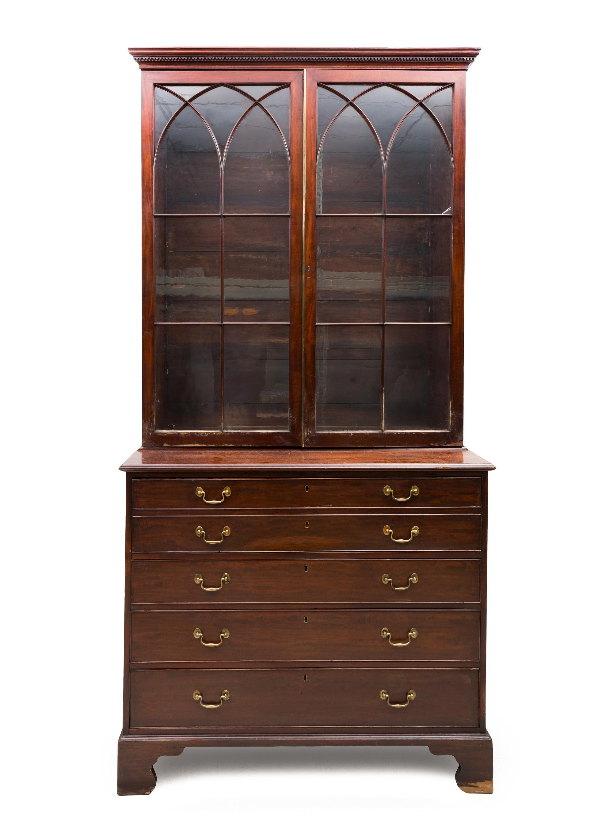 A Late George III Mahogany Bureau Bookcase