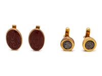 BULGARI, 'MONETE' YELLOW GOLD AND COIN CUFFLINKS, TOGETHER WITH TIFFANY & CO., CARVED CARNELIAN CUFFLINKS