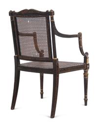 A George III Painted and Parcel-Gilt Caned Armchair