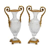 A Pair of Cut Glass and Gilt Bronze Mounted Vases