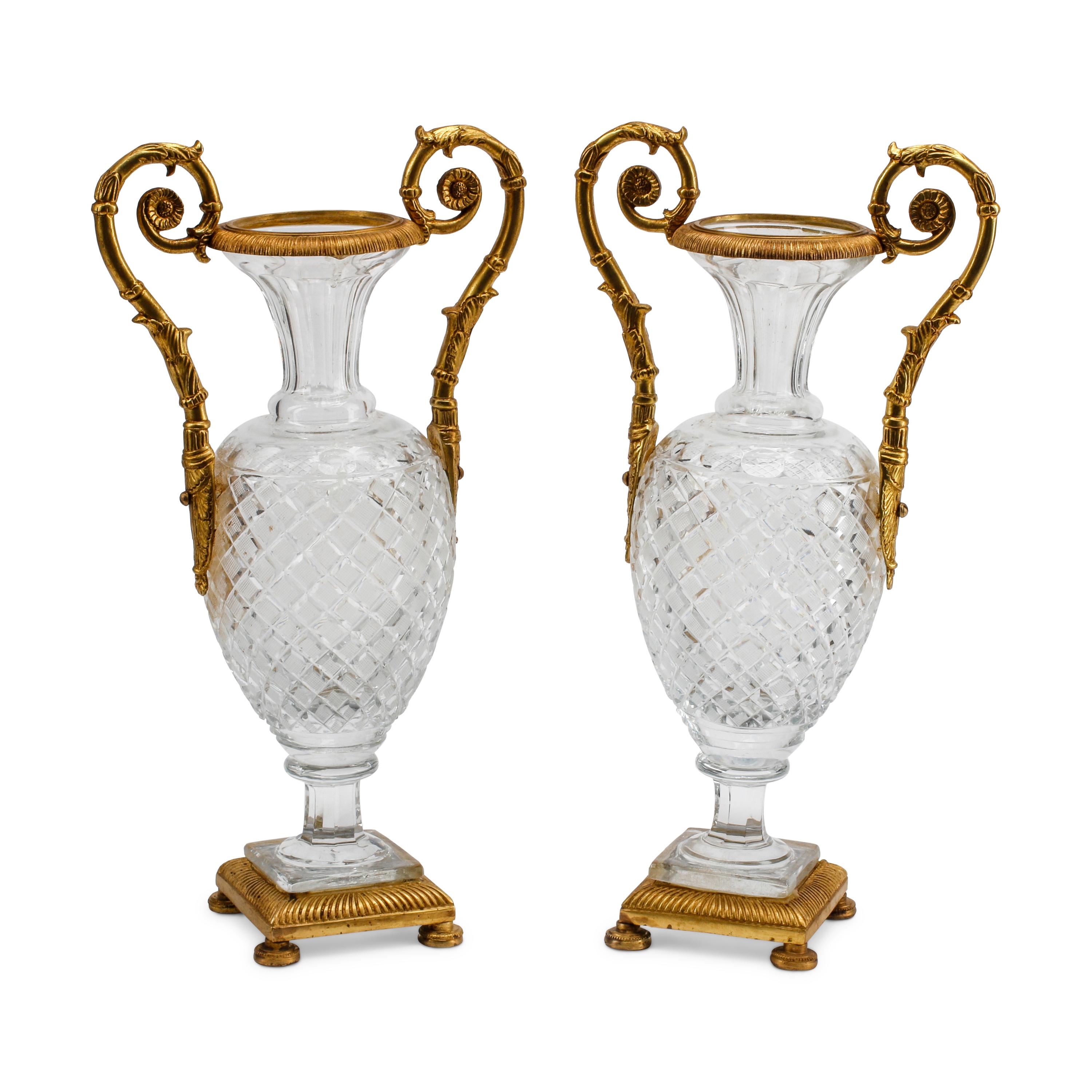 A Pair of Cut Glass and Gilt Bronze Mounted Vases