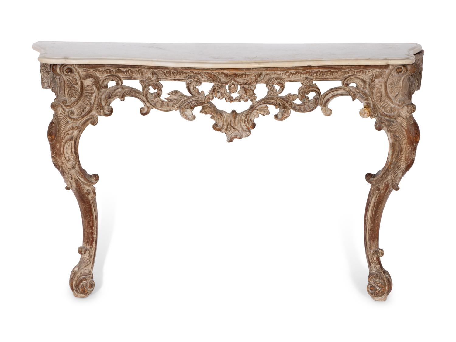 A Louis XV Cerused Oak Console with Marble Top