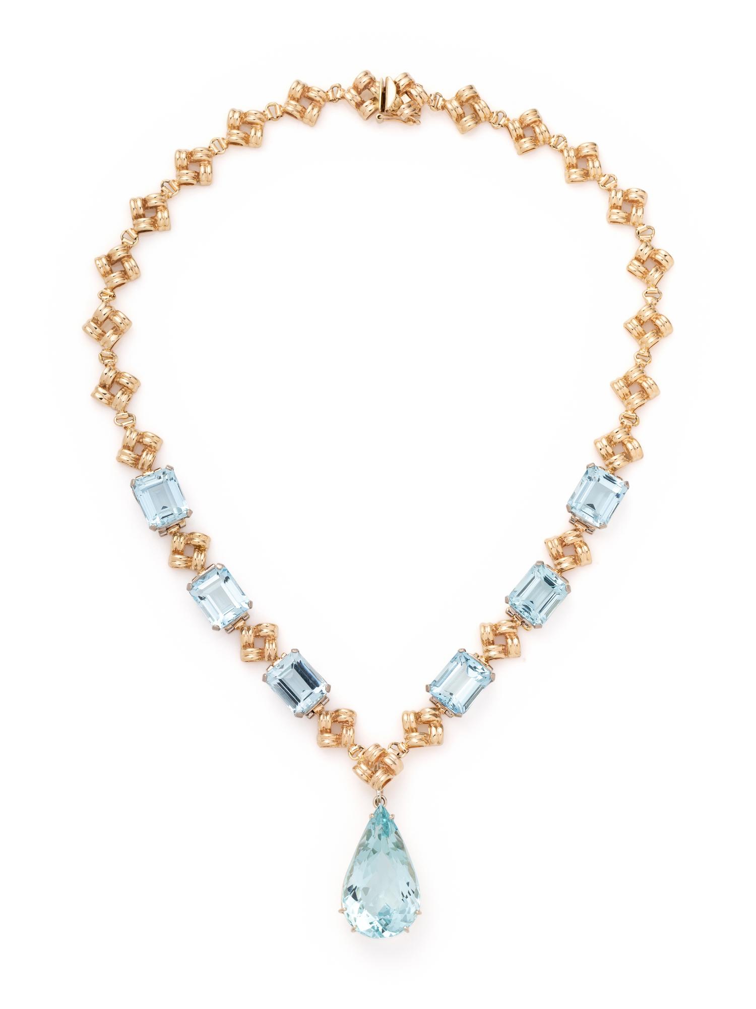 YELLOW GOLD AND AQUAMARINE PENDANT/NECKLACE