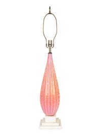 A Murano Pink Fluted Bullicante Glass and Marble Lamp