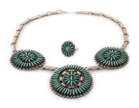 Zuni Silver and Needle Point Turquoise Necklace AND Ring