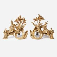 A Pair of Louis XV Style Chinoserie Gilt Bronze Chenets