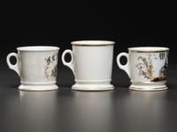 Three Porcelain Occupational Shaving Mugs of Equine Interest