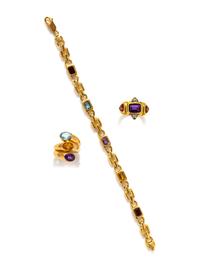 COLLECTION OF YELLOW GOLD AND MULTIGEM JEWELRY