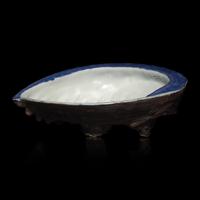 A Japanese Hirado Porcelain Abalone Shell-Shaped Dish, Meiji Period — 日本明治時代 平戶燒青花仿鮑魚花草圖碟
