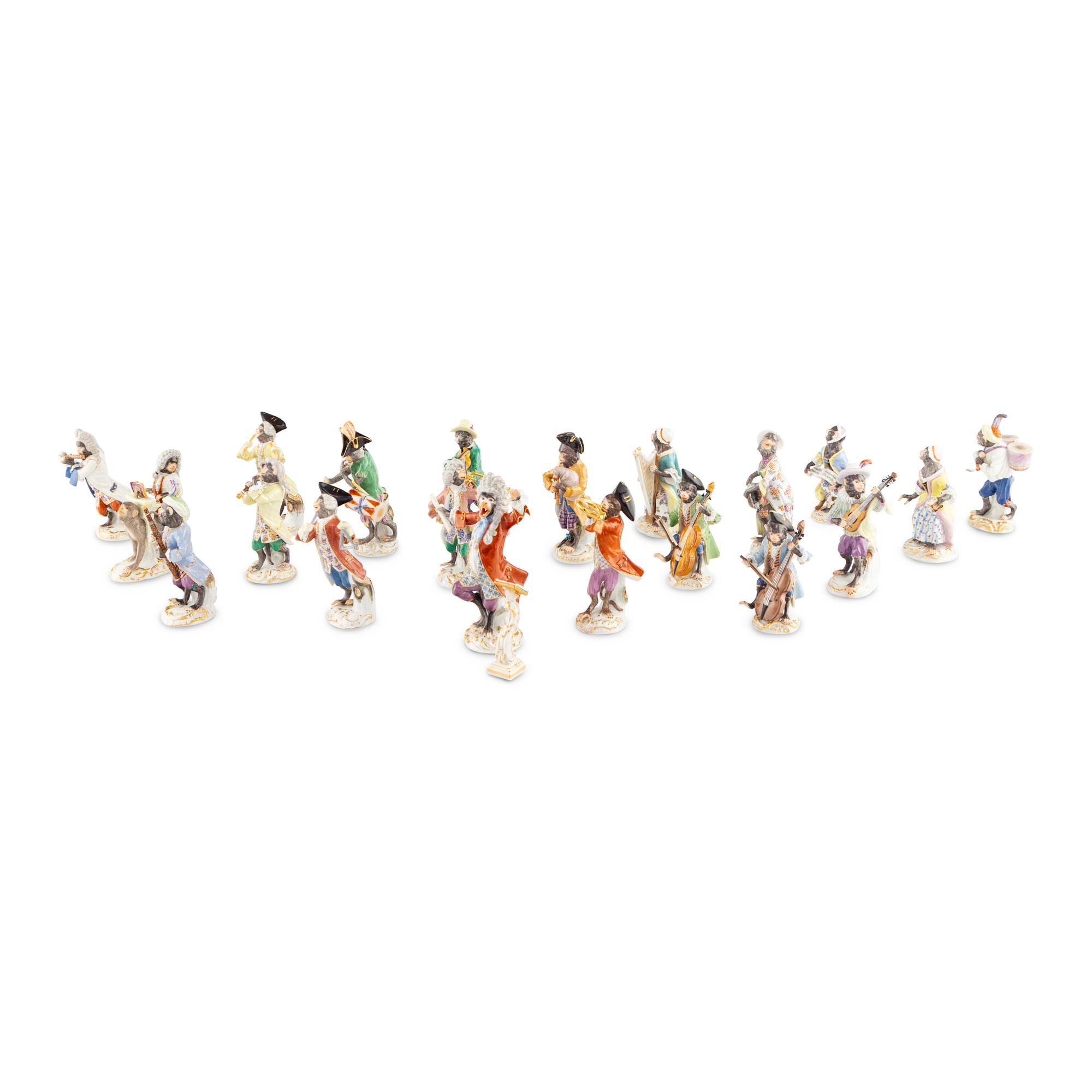 A Meissen Porcelain Twenty-Piece Monkey Orchestra