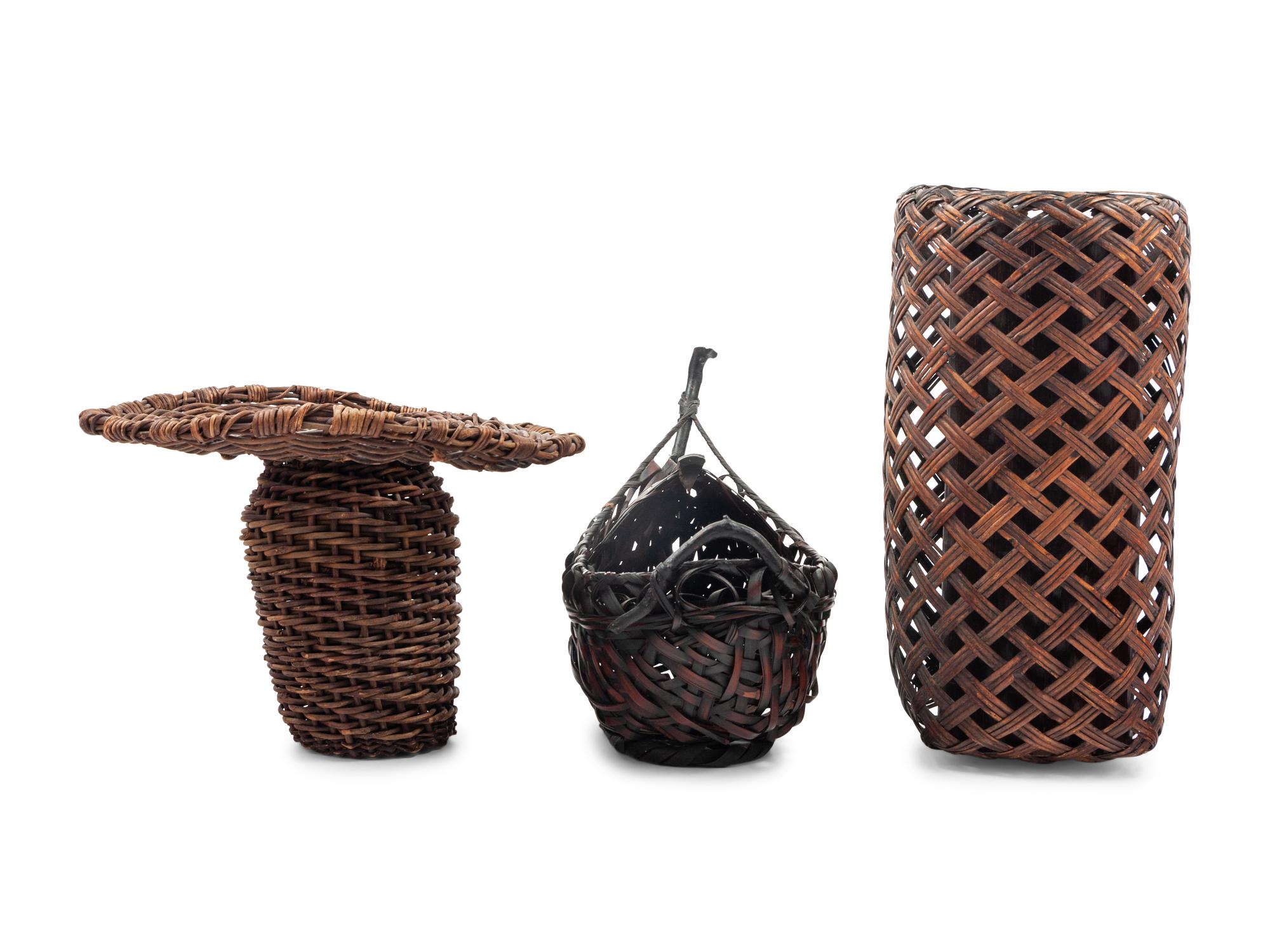 Four Japanese Bamboo Ikebana Baskets
