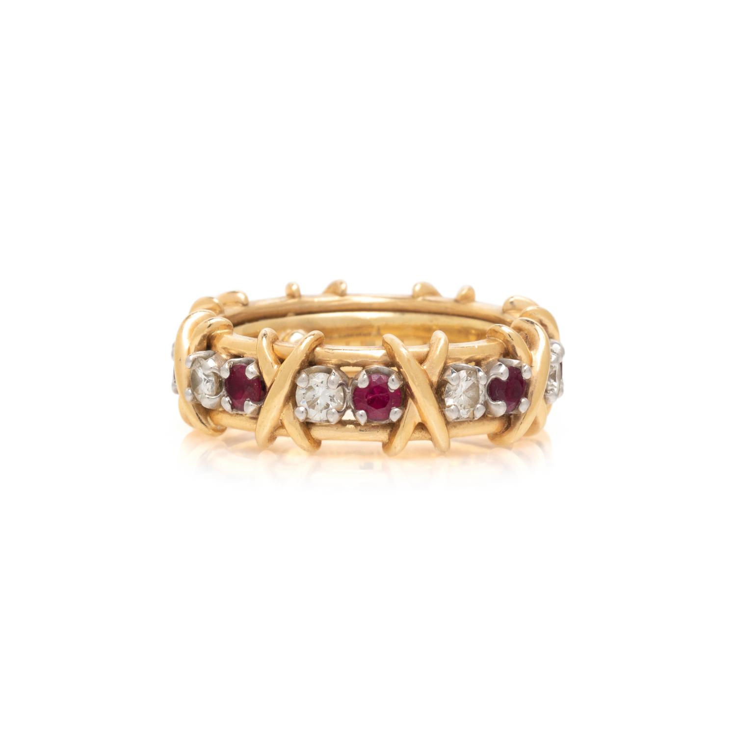 TIFFANY & CO., SCHLUMBERGER, DIAMOND AND RUBY 'SIXTEEN STONE' BAND
