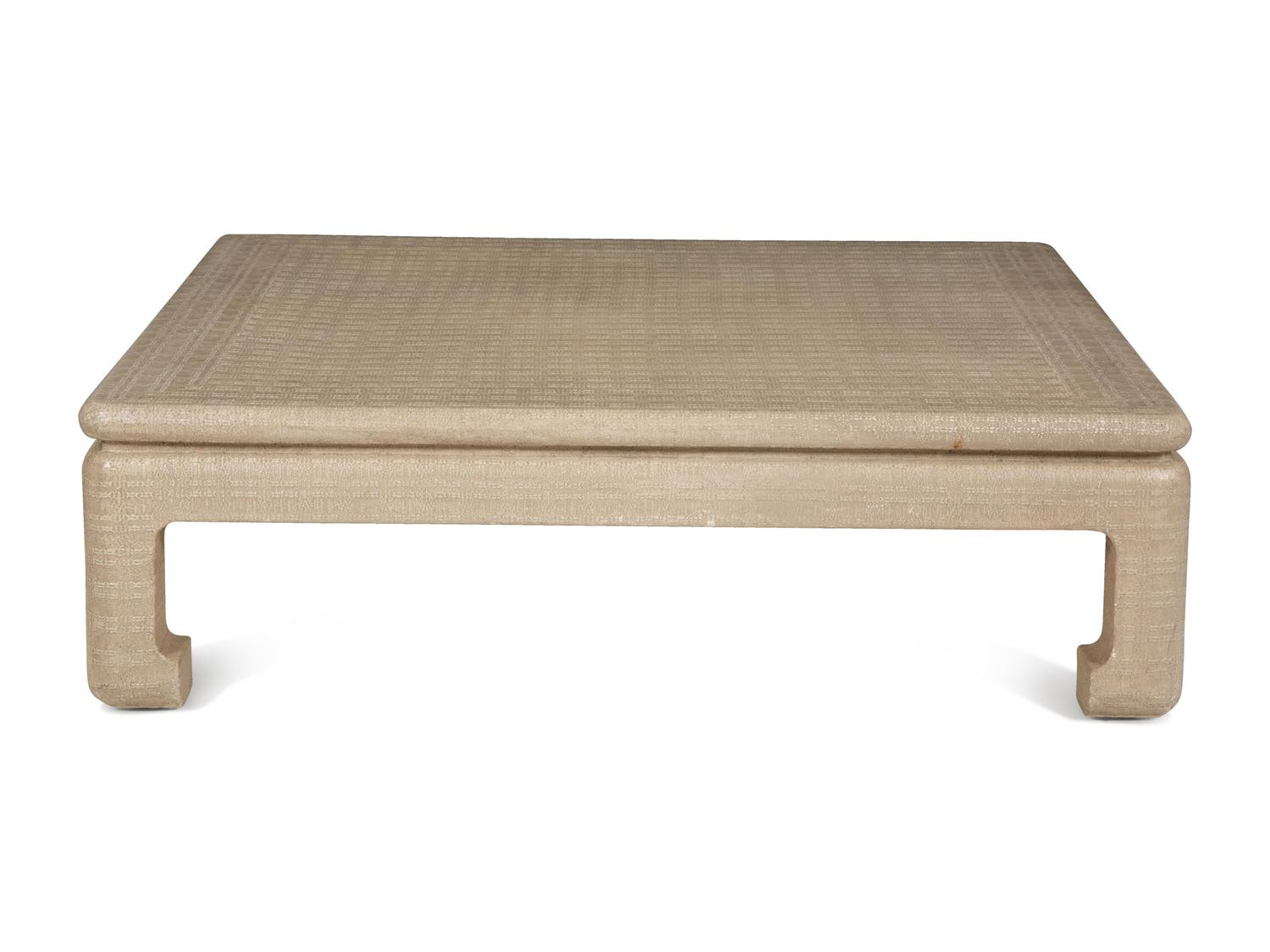 A Lacquered Grasscloth Ming Style Coffee Table