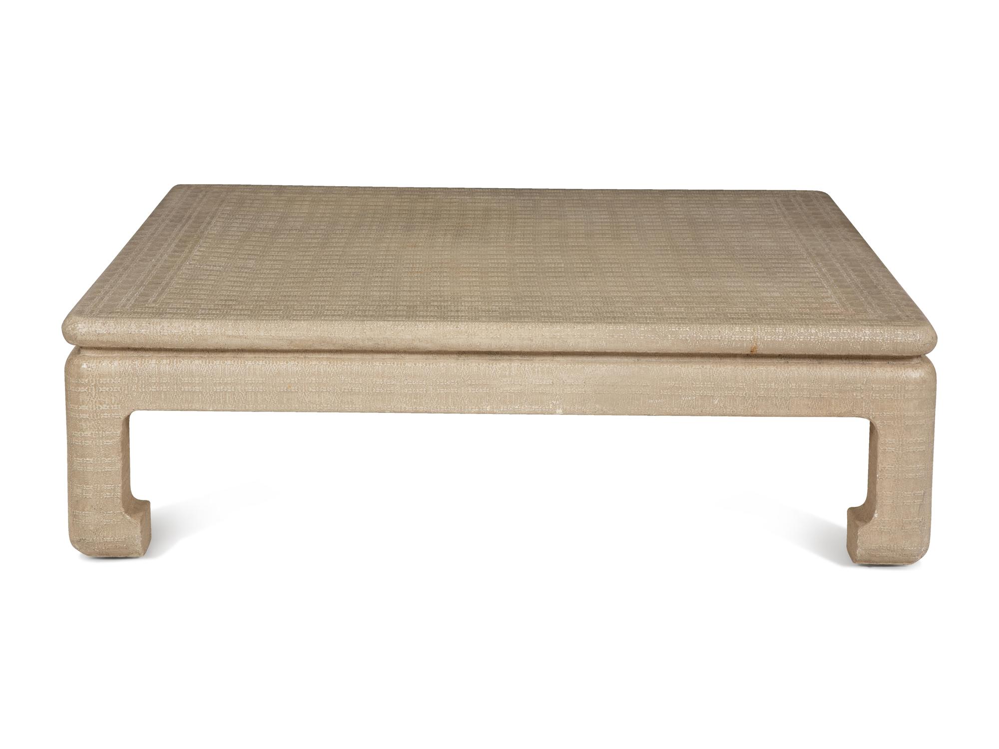A Lacquered Grasscloth Ming Style Coffee Table