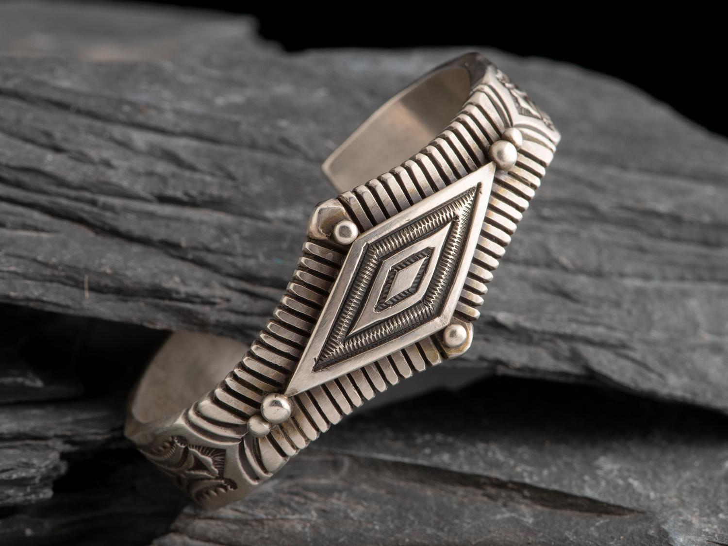 Heavily Stamped Sterling Silver Cuff Bracelet
