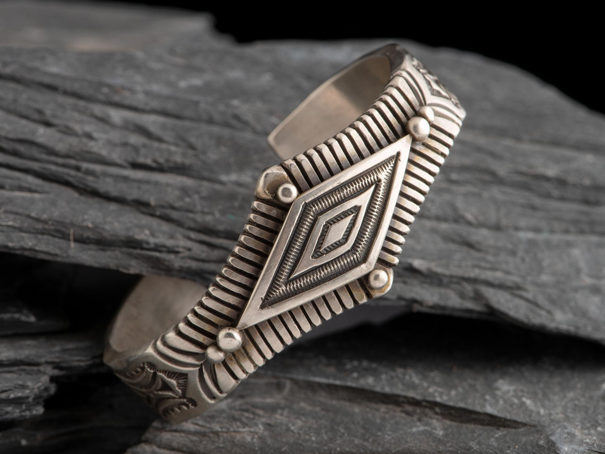 Heavily Stamped Sterling Silver Cuff Bracelet