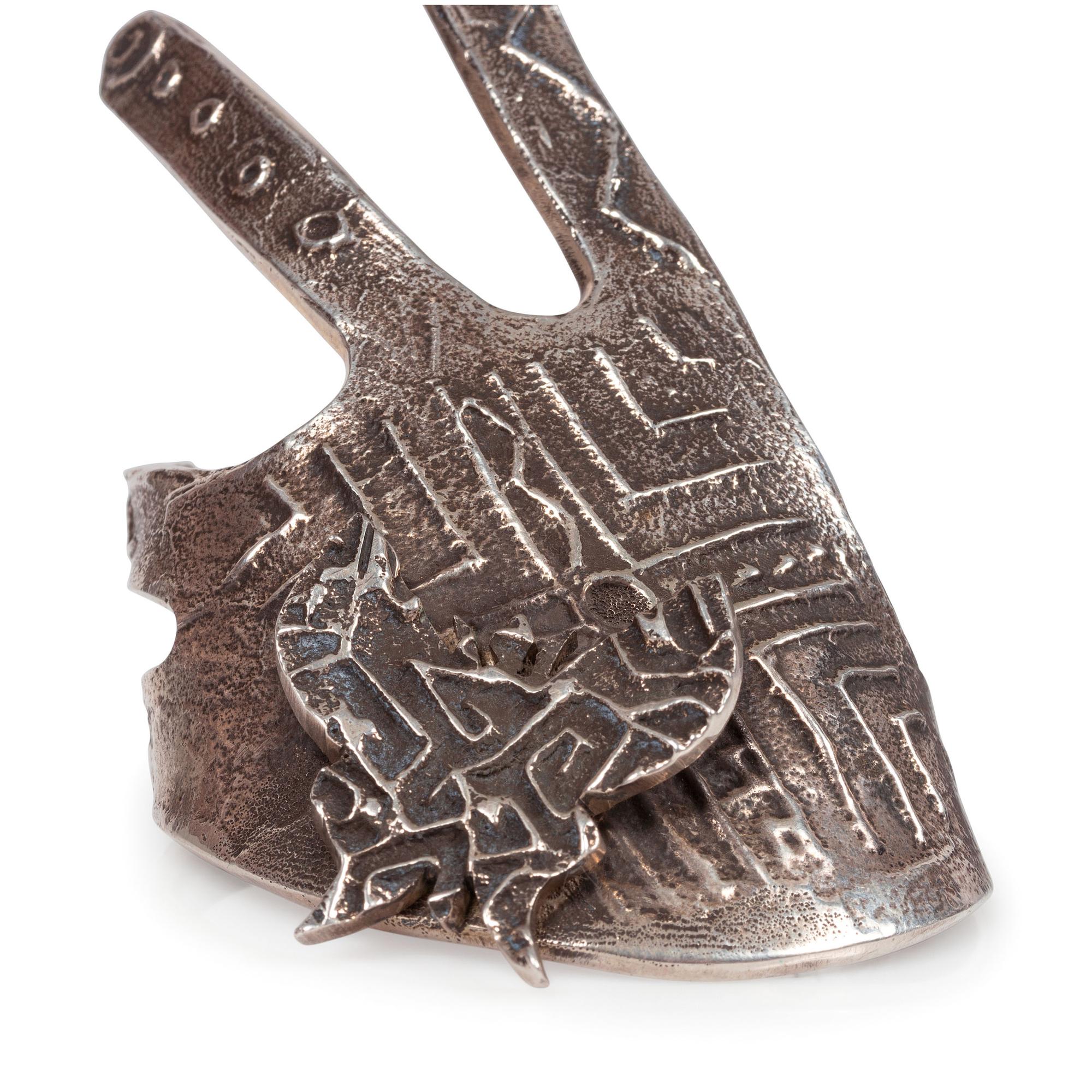 Tufa Cast Silver Hand-Shaped Cuff Bracelet, with Serpentine Cabochon
