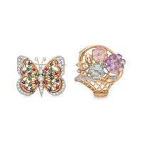 COLLECTION OF GEMSTONE AND DIAMOND BROOCHES