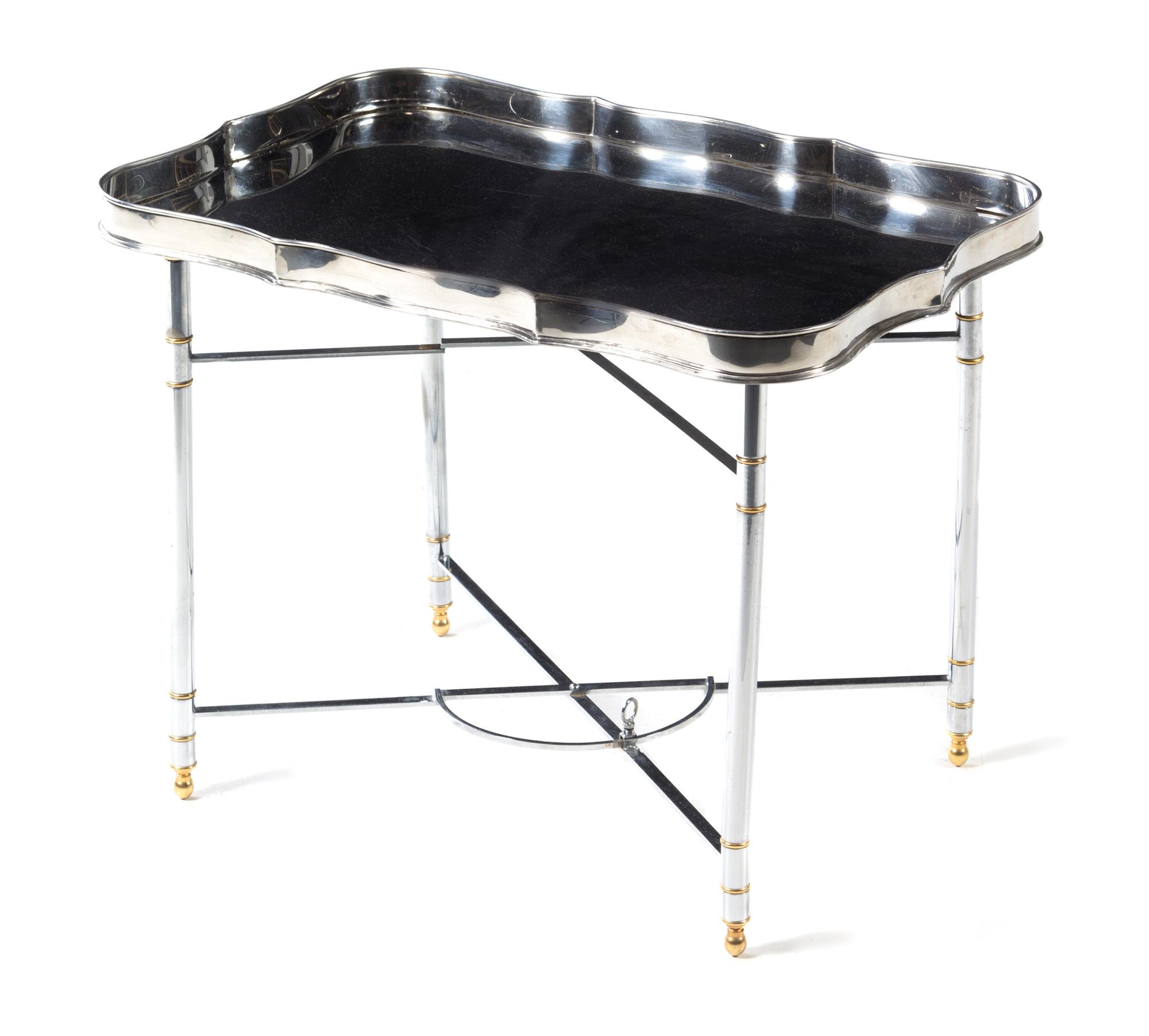 An Italian Silvered Metal and Brass Tray Table Width of tray 25 1/4 inches. — MID TO LATE 20TH CENTURY