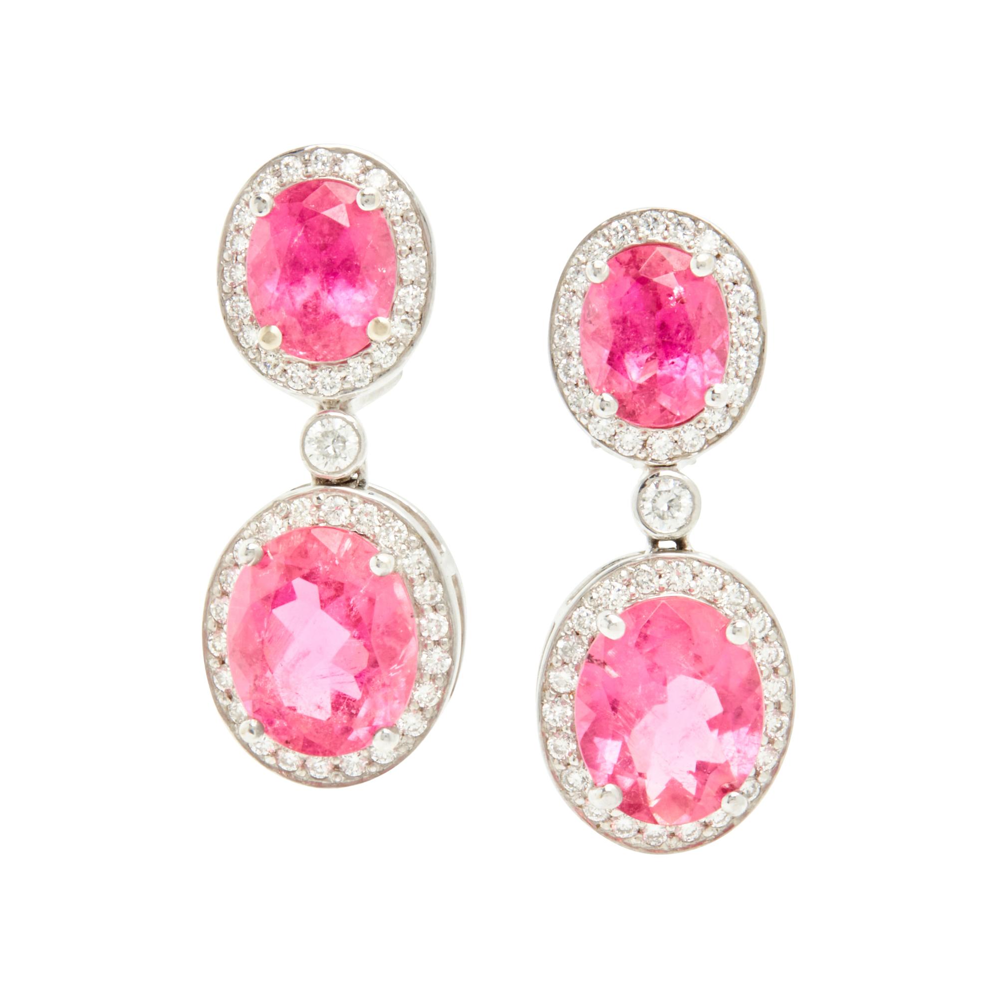 WHITE GOLD, PINK TOURMALINE, AND DIAMOND EARRINGS
