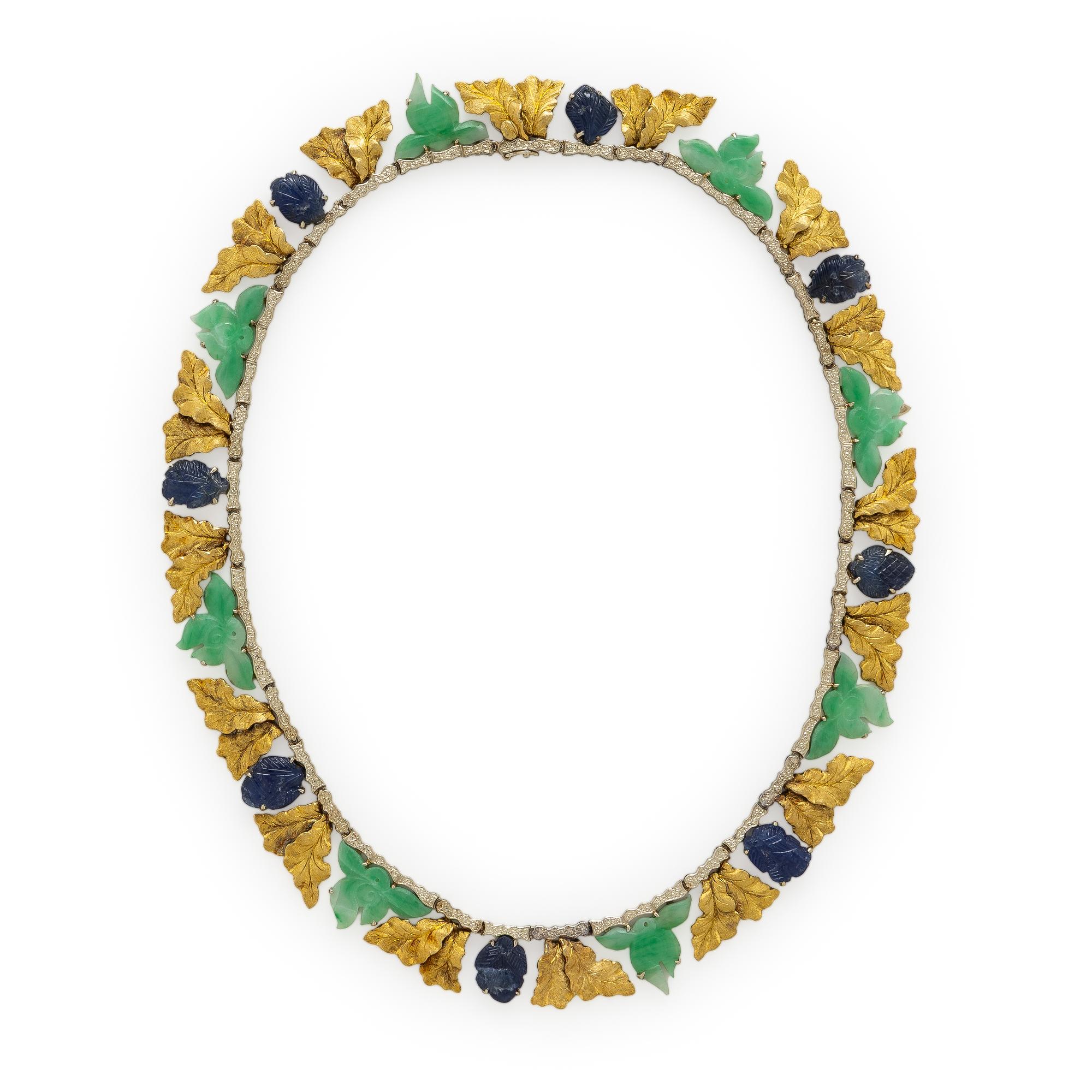 Buccellati, Yellow Gold, Carved Jade, and Carved Sapphire Necklace