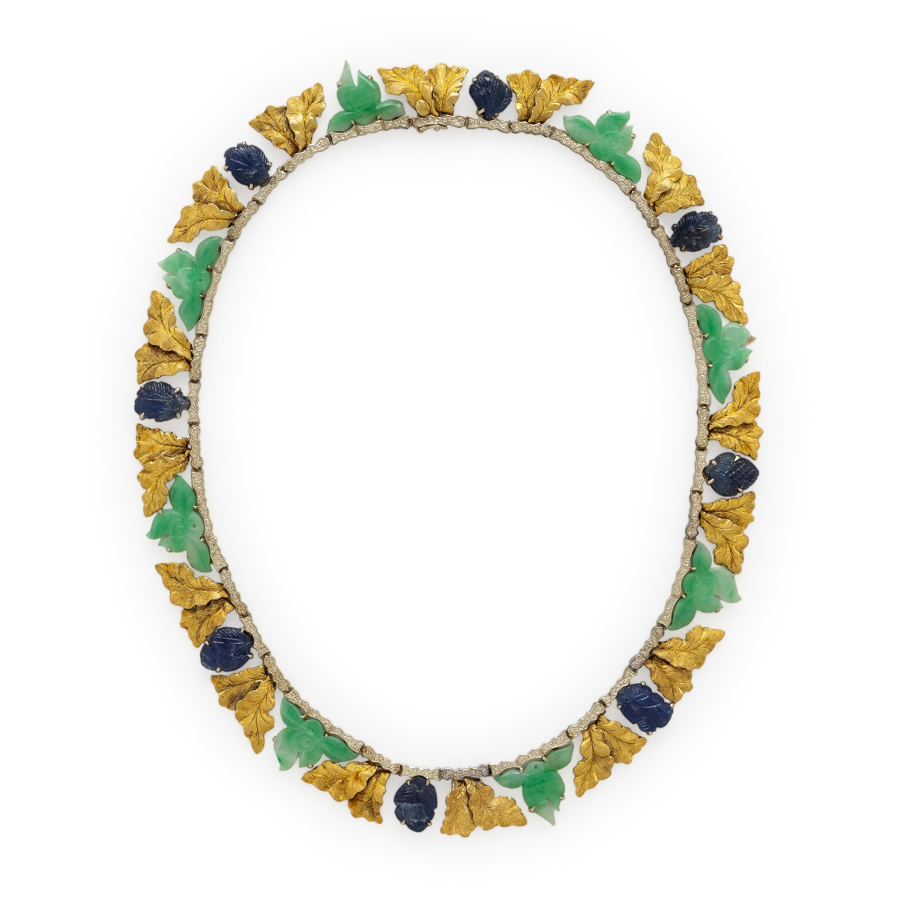 Buccellati, Yellow Gold, Carved Jade, and Carved Sapphire Necklace