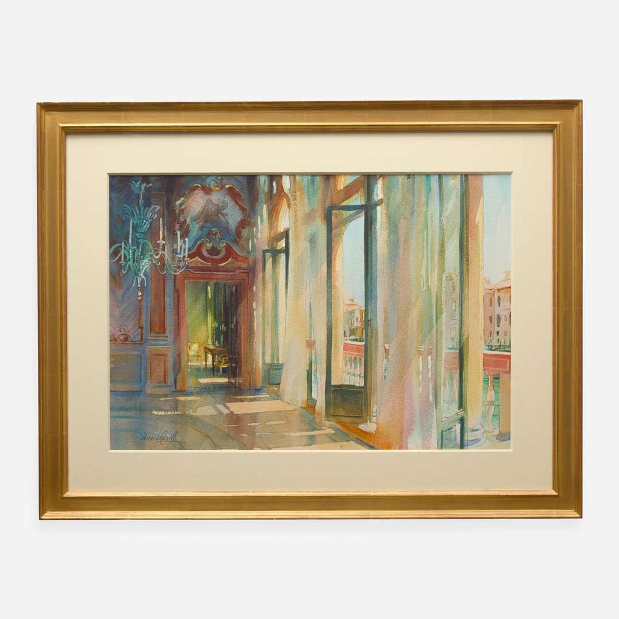 Alexander Creswell (American, b. 1957) / American School (20th Century) Portego in Palazzo Pisani Moretta, Venice, Italy / Beach at Dusk
