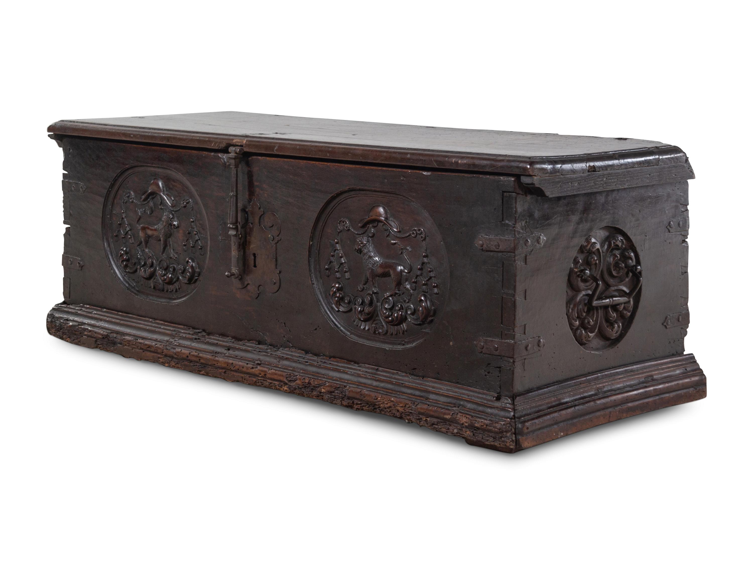 A Continental Iron Mounted Walnut Cassone