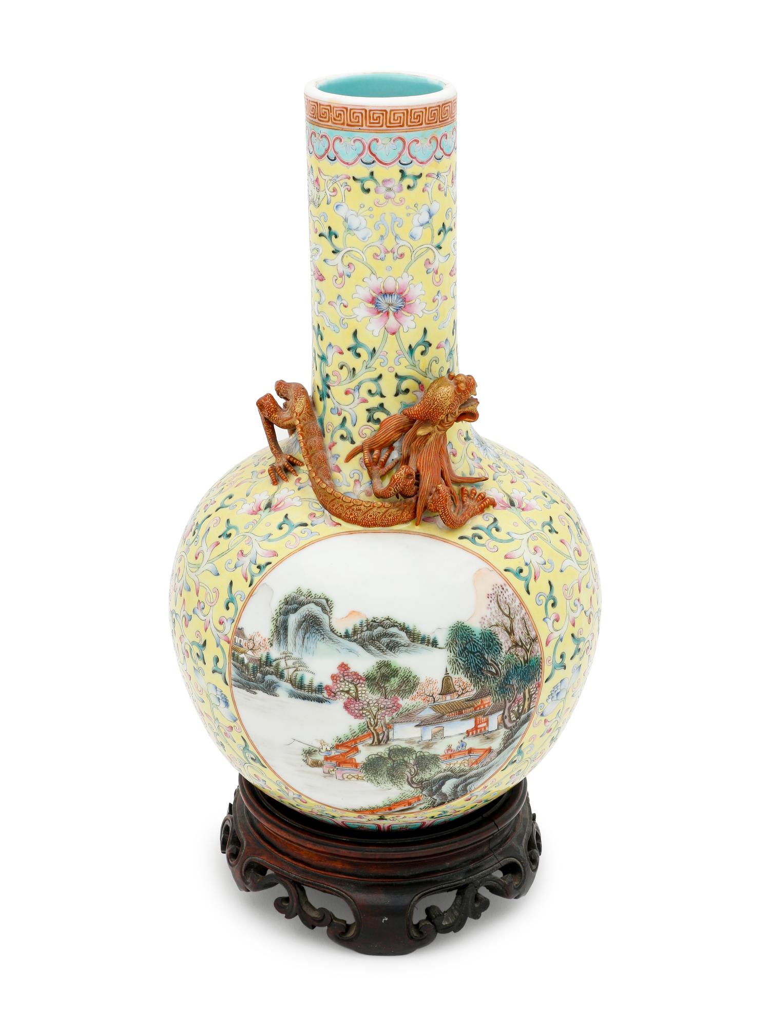 A Famille Jaune Porcelain Bottle Vase