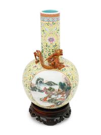 A Famille Jaune Porcelain Bottle Vase