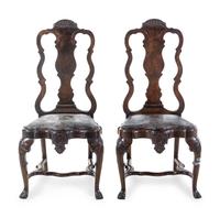 A Pair of Queen Anne Style Walnut Side Chairs