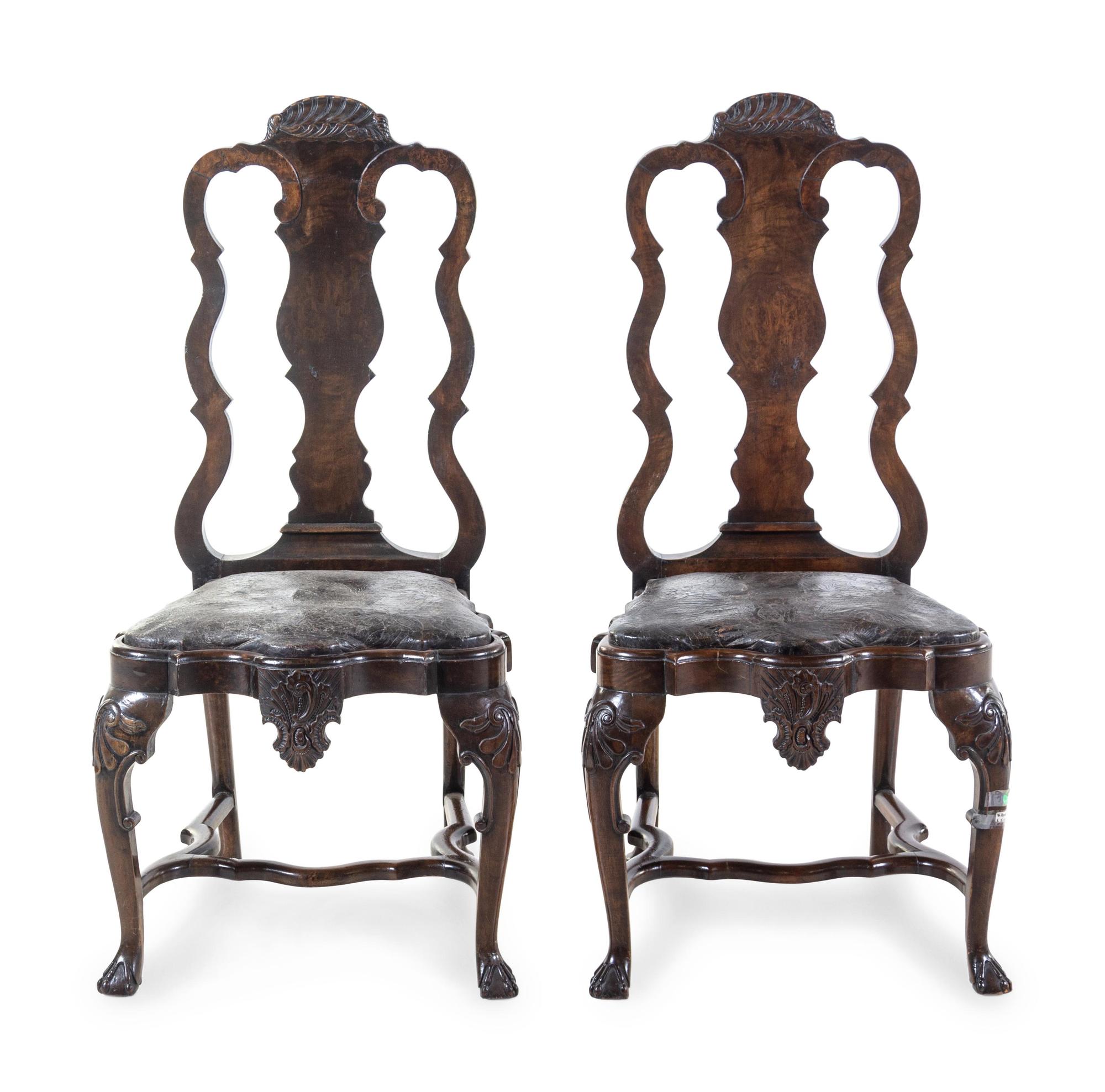 A Pair of Queen Anne Style Walnut Side Chairs