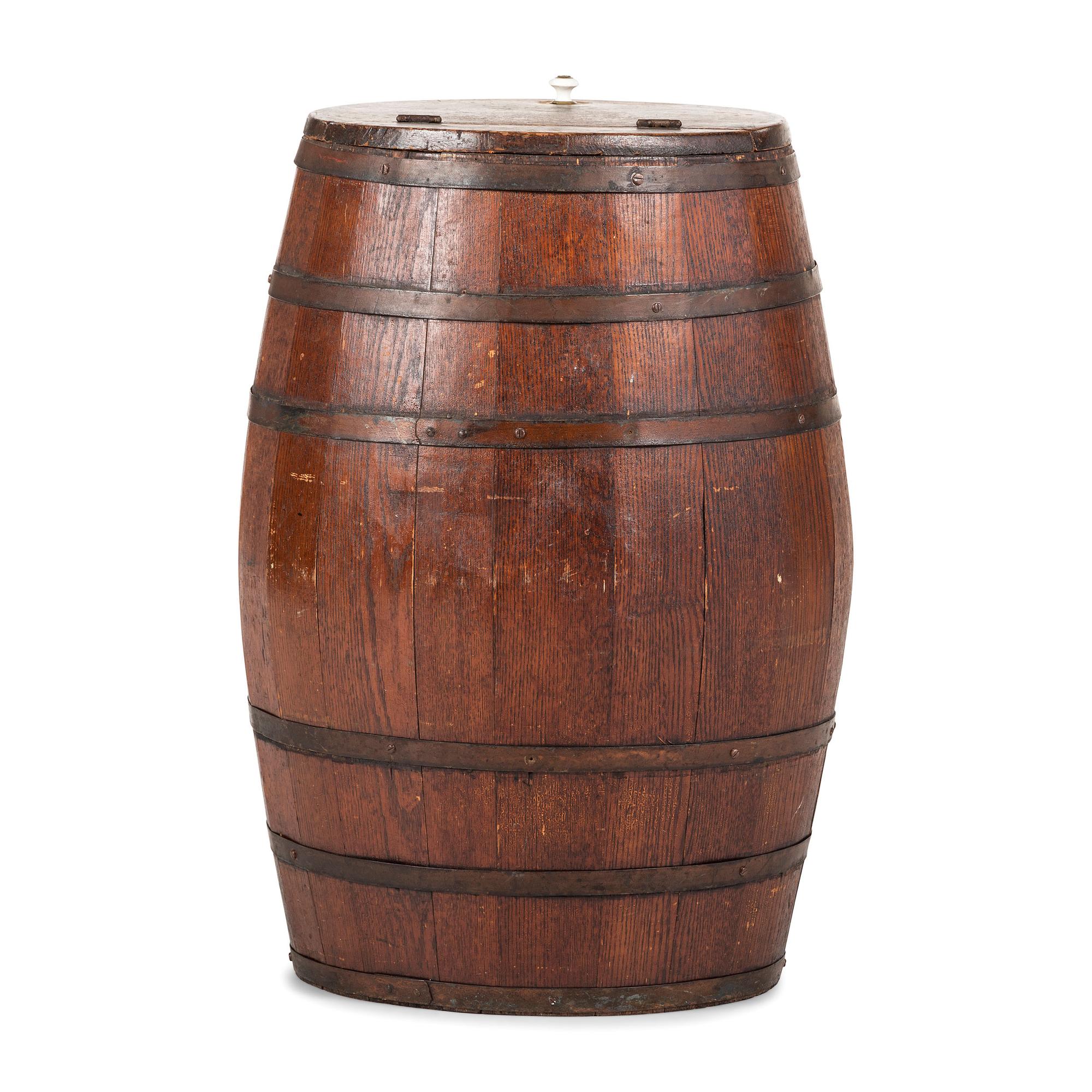 A Large Stenciled and Grain Painted Wood Flour Barrel