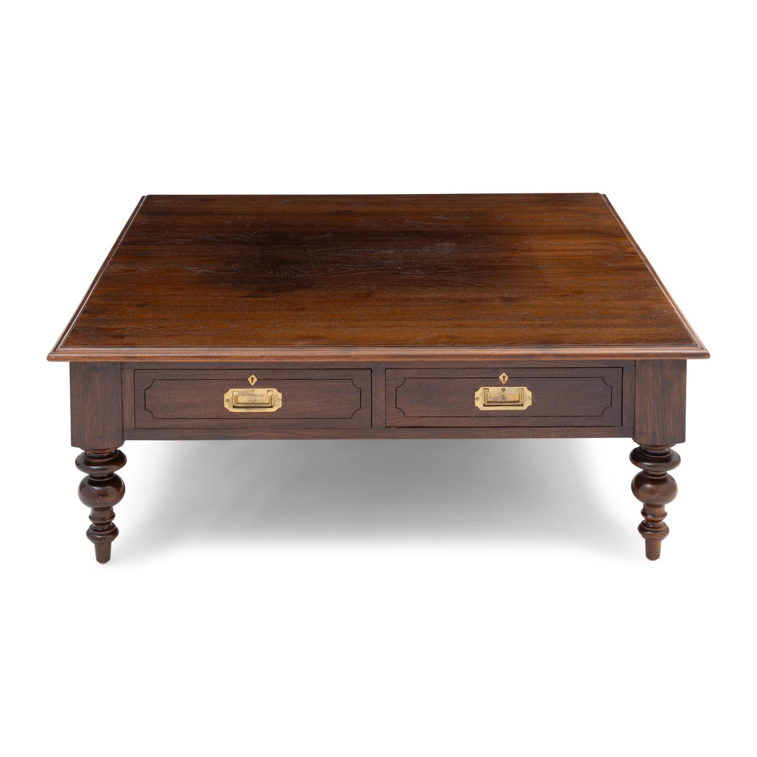 A Campaign Style Wood and Brass Mounted Low Table