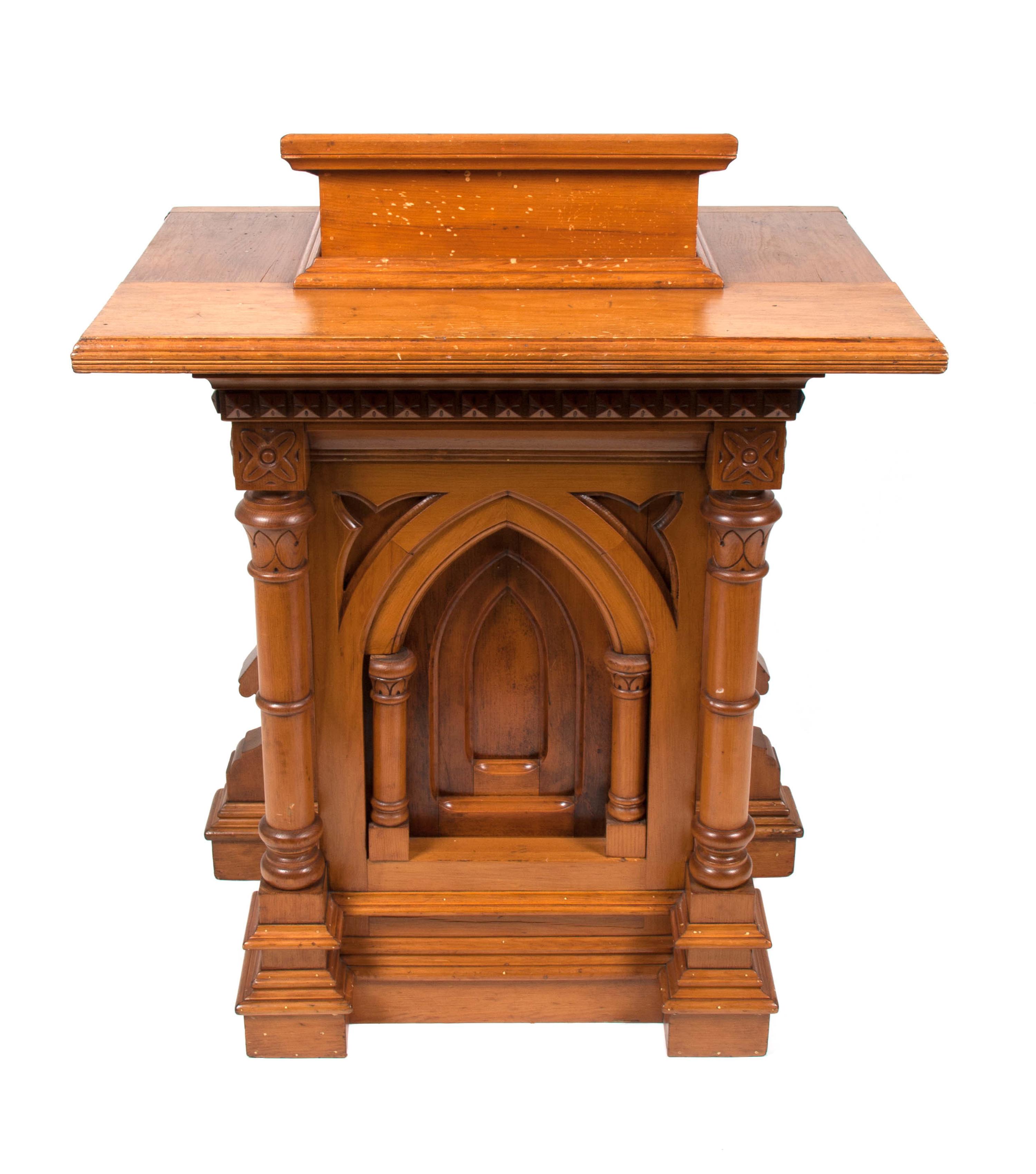 A Gothic Revival Oak Lectern Height 49 x width 33 x depth 23 inches.