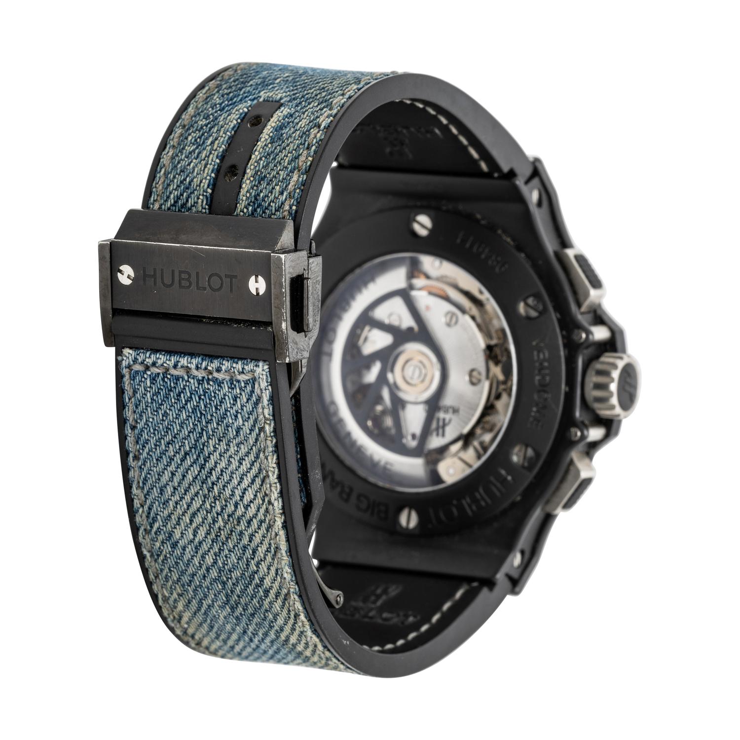 HUBLOT, 'BIG BANG VENDOME' CHRONOGRAPH WATCH WITH DATE AND DENIM STRAP