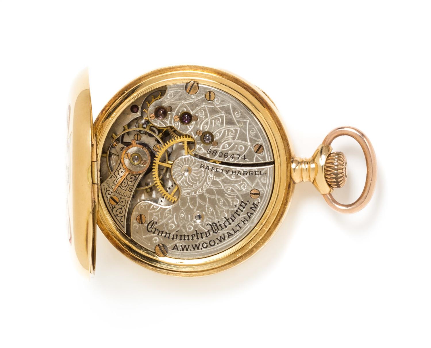 An 18 Karat Yellow Gold Open Face 'Chronometro Victoria' Pocket Watch, A.W.W.Co., Waltham, Circa 1898, 22.40 dwts.