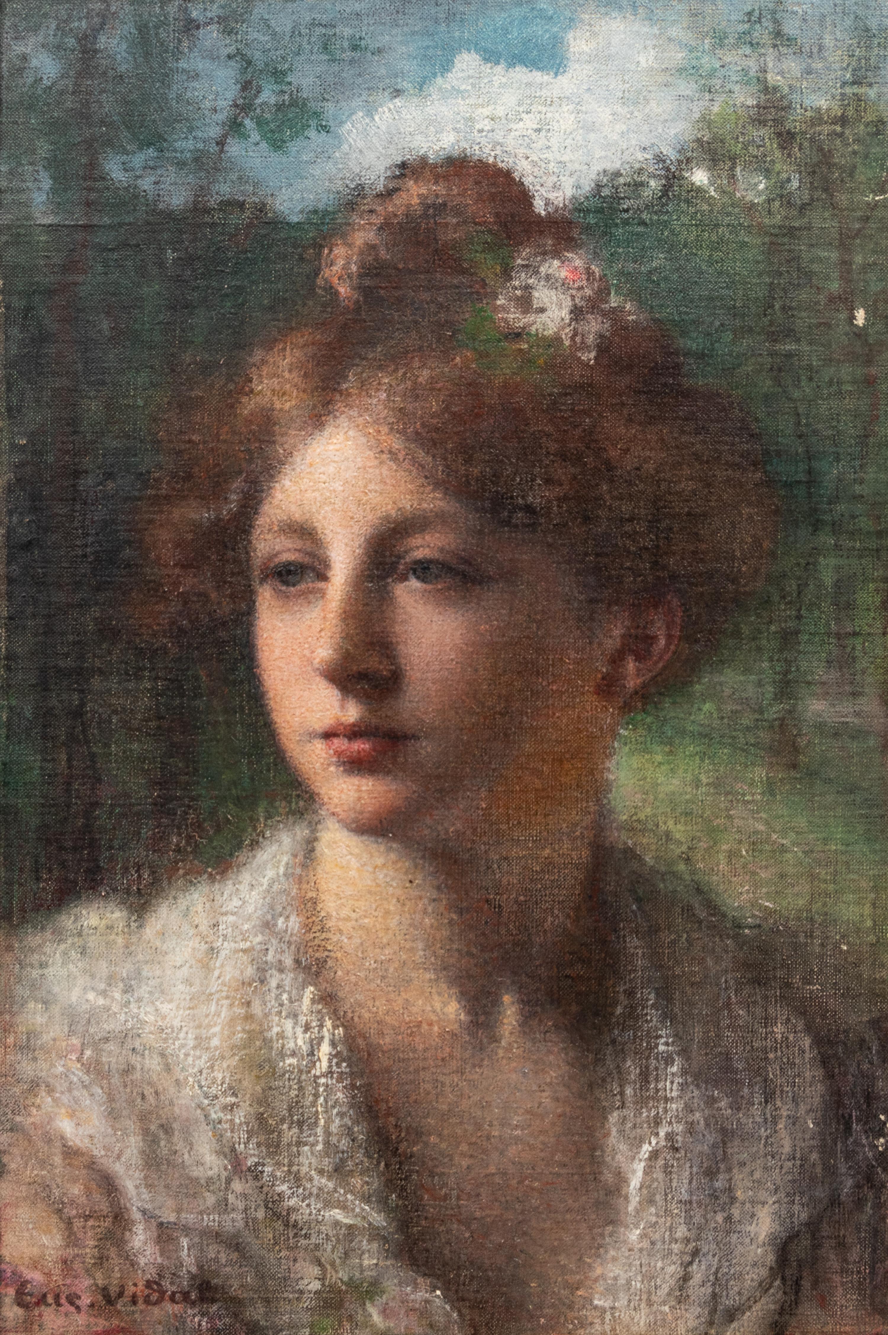 Portrait of Young Woman with White Lace Collar