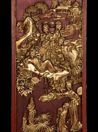 Two Pairs of Chinese Gilt and Red Lacquered Wood Panels