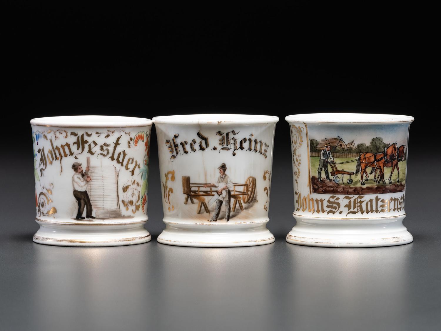 Three Porcelain Occupational Shaving Mugs
