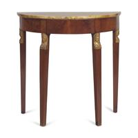 An Empire Parcel Gilt Mahogany Marble Top Demi-Lune Console Table