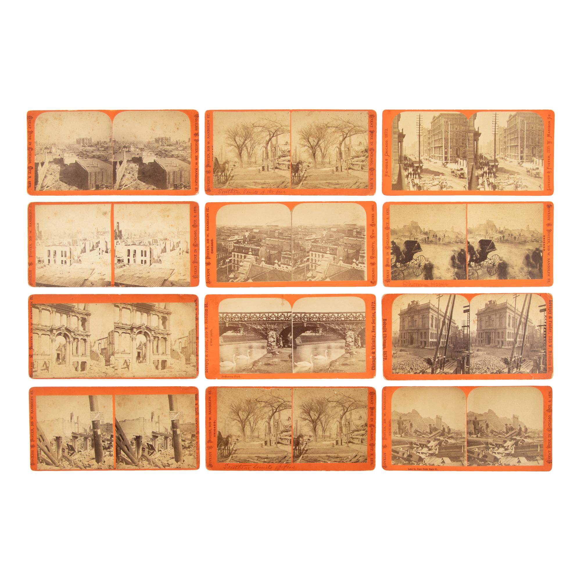 [Chicago Fire]. Lovejoy and Foster, publishers. A group of over 90 stereoviews taken after the Chicago Fire, including examples by G.N. Barnard.