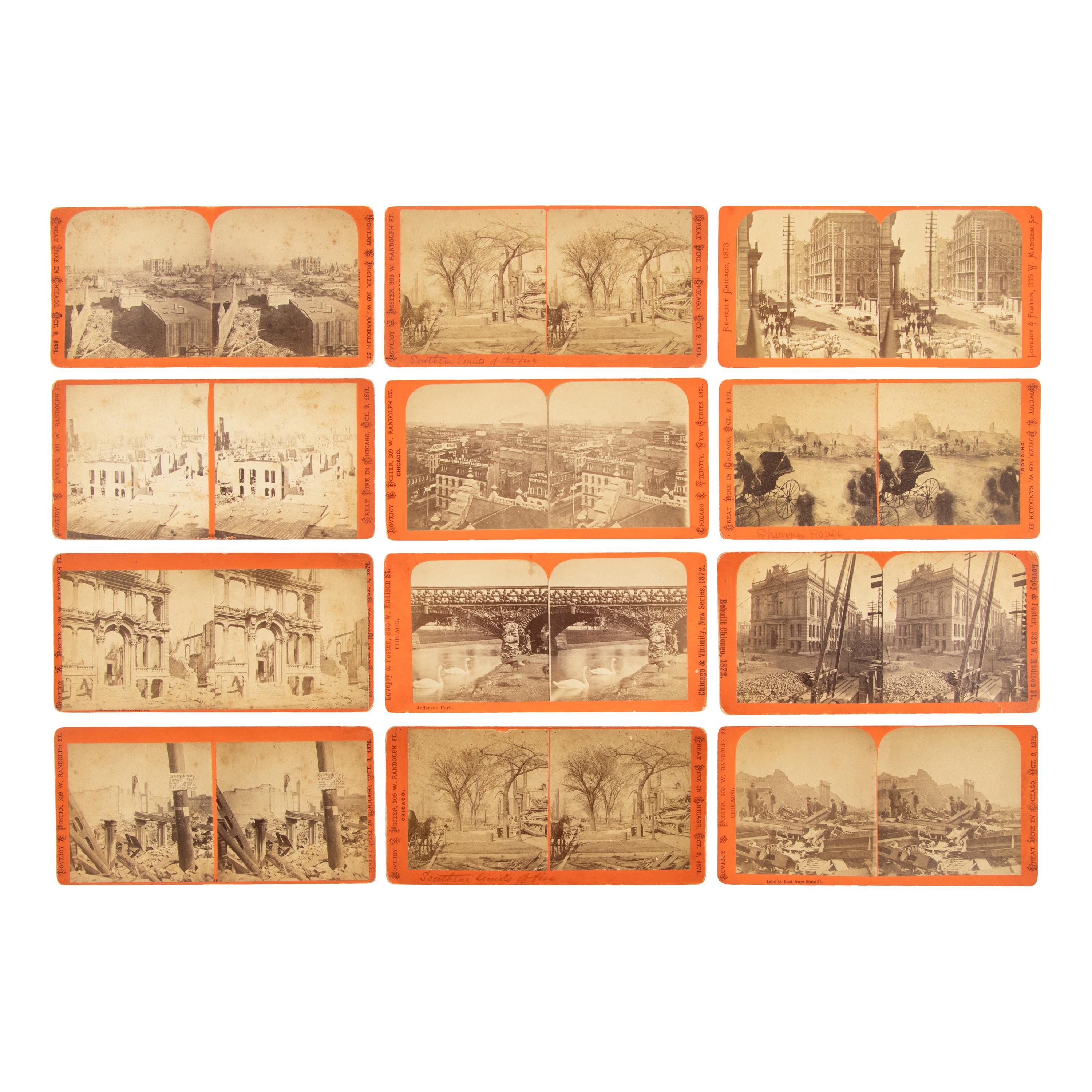 [Chicago Fire]. Lovejoy and Foster, publishers. A group of over 90 stereoviews taken after the Chicago Fire, including examples by G.N. Barnard.