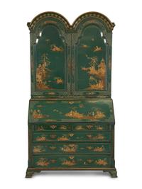 A George II Style Green Japanned Bureau Cabinet