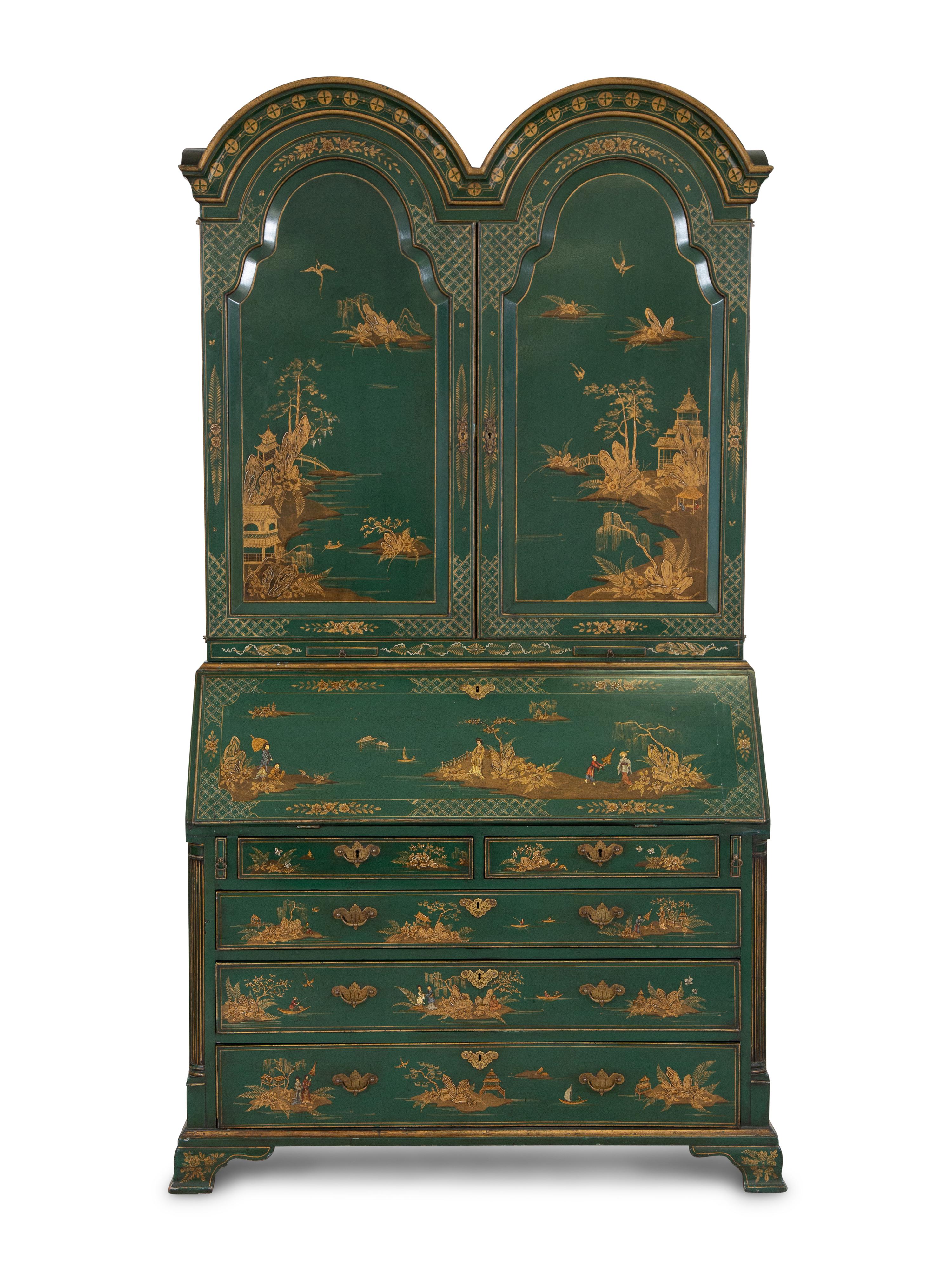 A George II Style Green Japanned Bureau Cabinet
