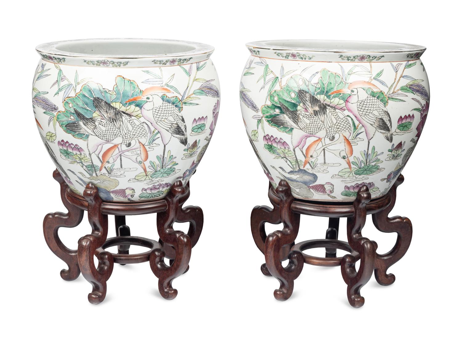 A Pair of Chinese Export Porcelain Jardinières