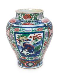 A Wucai Porcelain Jar Height 14 inches. — SHUNZHI PERIOD (1644-1661)